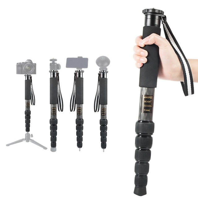 2025 Newest BEXIN P306C Portable Travel Outdoor DSLR Camera Carbon Fiber Monopod Holder