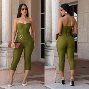 Tute da donna Sexy senza spalline alla moda estiva tute a pieghe tinta unita per donna - Product Image 4