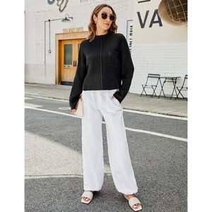Pull en maille à col montant pour femme, à manches longues, avec poche, décontracté, anti-boulochage, pour l'automne - Product Image 6