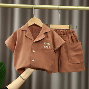 Ensemble décontracté deux pièces pour garçons, nouveau pour l'été, veste à revers à manches courtes confortable et <span class=keywords><strong>short</strong></span> pour vêtements pour enfants - Product Image 4