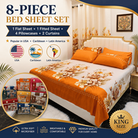 Ensemble de draps de lit en microfibre de luxe 8 pièces avec rideaux, taille King, ensemble de literie imprimé pour la maison, vente en gros