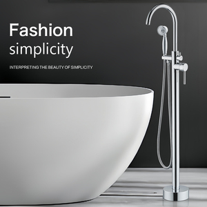 ชุดก๊อกน้ำอ่างอาบน้ำแบบตั้งพื้น 2 ฟังก์ชัน ตัวก๊อกทองเหลือง - ช่องน้ำออกหมุนได้ ติดตั้งมุม แบบยุโรป พร้อมฝักบัวแบบโทรศัพท์ - Product Image 6