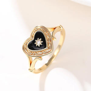 Q833 Heart Cut Diamond <b>Ring</b> 22k <b>Gold</b> Plated <b>Vintage</b> Women's Everyday Wear Jewelry - Product Image 1