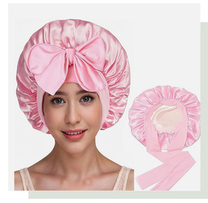 New Satin Sleeping Cap for Women Solid Wide Band Stretch Head <b>Tie</b> Silky Bonnet Wrap Nightcap Hair Care Shower Head Cover - Product Image 4