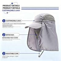 Topi Outdoor Nylon dengan Pinggiran Lebar dan Pelindung Wajah & Leher untuk Olahraga Pria & Wanita, untuk Perjalanan, Bersepeda, Memancing, Bahan Cepat Kering