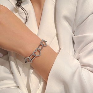 Pulsera de Cadena con Corazón, Plata de Ley 925, Pulsera de Eslabones con Corazón de Plata - Product Image 6