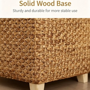 Wholesale Handwoven Rattan <strong>Storage</strong> Ottoman <strong>Bench</strong> with Lid Round <strong>Storage</strong> <strong>Basket</strong> for Bedroom Living Room - Product Image 5