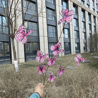 Nouvelle Conception Branche de Fleur en Soie Réaliste à 9 Têtes avec Papillon Artificiel pour Décoration de Fond