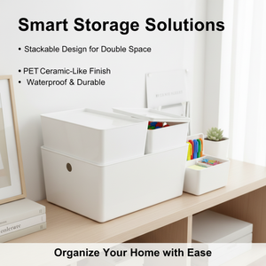 Минималистичный контейнер для хранения PET с крышкой, штабелируемые настольные органайзеры с ручками для шкафа, кухни, канцелярии - Product Image 5