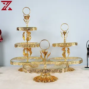 Custom european iron multi layer bowl dish tray with metal stand gold glass fruit plate for decoration