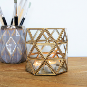 Décoration d'intérieur, porte-bougie en verre doré personnalisé pour table, décoration d'événements, centre de table pour mariage - Product Image 1