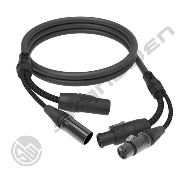 TRUE1 2-in-1 XLR Female and Male Powercon Hybrid Cable 3-Pin DMX Combi Black XLR 3 Pin Split Communication Cables