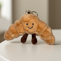 Croissant en peluche porte-clés mignon dessin animé nourriture doux en peluche poupée pendentif voiture porte-clés sac à dos sac décor accessoire cadeau