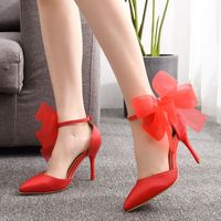 Nouvelles Chaussures de Mariée Élégantes à Grand Nœud Couleur Unie pour Femmes, Talon Fin Pointu Antidérapant, Chaussures de Mariage à Fleurs pour Femmes, Chaussures de Soirée pour Femmes