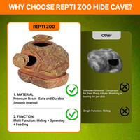 REPTIZOO Logo OEM, Grotte cachette multifonction à 2 trous en résine écologique, Décoration d'habitat pour reptiles et amphibiens, pour Serpent de maïs et Léopard
