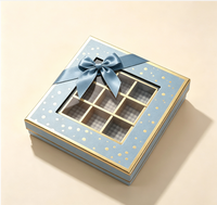 Boîte Cadeau Rectangulaire en Carton avec Fenêtre, Vide, 9 Compartiments, pour Chocolats et Bonbons, Décoration Nœud et Ruban, Fermeture Magnétique de Luxe
