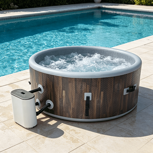 Vasca Idromassaggio Gonfiabile in PVC Effetto Legno, Design Rotondo, per 4/6 Persone, Capacità 550L, Uso Interno ed Esterno - Product Image 3