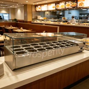 Comptoir de préparation de salades réfrigérées commercial de 180 cm, station de garnitures réfrigérée de comptoir avec positions pour bacs GN 1/9 pour restaurant - Product Image 6