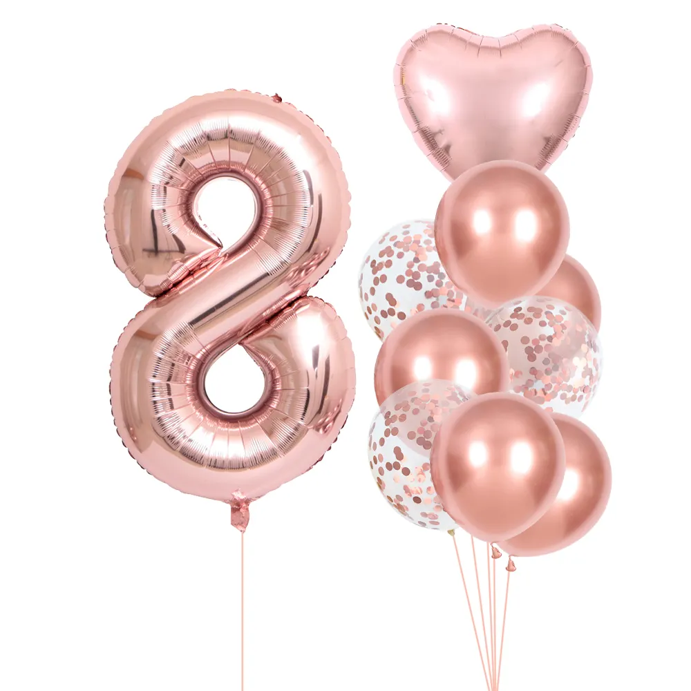 1 2 3 4 5th लड़की जन्मदिन शादी का सामान गोद भराई सजावट 10pcs जन्मदिन मुबारक गुब्बारे गुलाब गोल्ड नंबर गुब्बारे