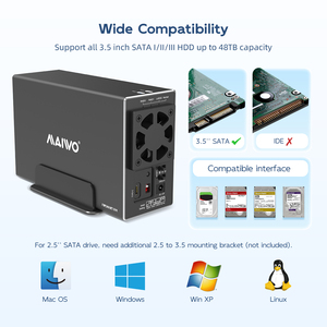 Boîtier en aluminium MAIWO K35272C à 2 baies <span class=keywords><strong>RAID</strong></span> pour disques durs/SSD SATA 3,5 pouces avec ventilateur, interface USB-C vers SATA jusqu'à 10 Gbit/s - Product Image 4