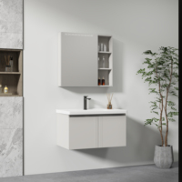 Vente en gros discount armoire de salle de bain design murale en PVC vasque en céramique et armoire à miroir LED vanité de salle de bain
