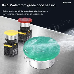 Interruptor de botón tipo hongo de 22 mm, impermeable, con bloqueo, momentáneo, de reinicio automático, interruptor de arranque de energía, rojo, verde, 10A, 1NO1NC - Product Image 2