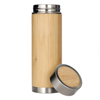 Tasse à thé isotherme réutilisable en bambou écologique, avec isolation sous vide en acier inoxydable, personnalisable avec logo gravé au laser, durable