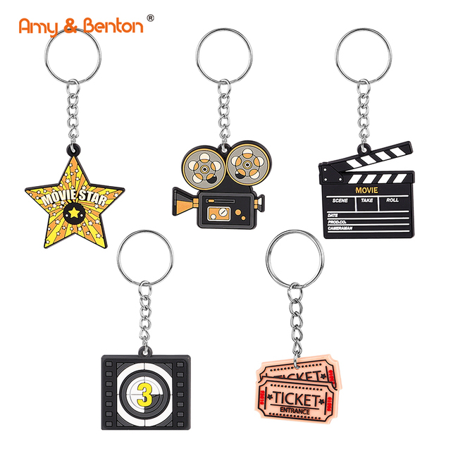 Movie Theme Keychain Set Clapperboard Projector Movie Star Ticket Shape Keyring Hollywood Party Favors for Cinema Fans