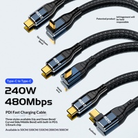 Kabel Pengisian Cepat USB-C PD 240W dengan Selubung Rajut, Panjang 2m 3m 1.5m 0.5m, untuk Ponsel, Tablet, Laptop, dengan Transfer Data, Desain 90 Derajat