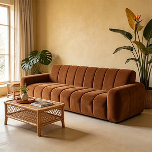 Sofá Modular Estilo Camaleón de Terciopelo Caramelo, Diseño Vertical Acolchado de Perfil Bajo para Sala de Estar - Product Image 2
