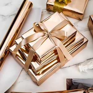 Dark Gold Wrapping Paper Roll - 17 In X 32.8 Ft(46.5 sq.ft.) Champagne Gold Gift Wrap with <b>Grid</b> Cutting Lines - Product Image 1