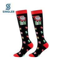 Chaussettes de compression de Noël motif renne, hauteur genou, compression graduée, en nylon et élasthanne