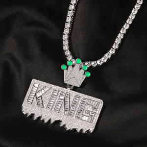 UWIN Collar con Colgante de Corona de Rey de Latón con Circonitas, con Esmalte Verde Luminoso en Forma de Gota, Joyería Hiphop para Raperos - Product Image 6