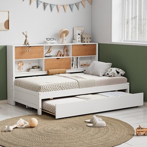 Cama capitán de madera con cajones de almacenamiento y estantes, tamaño individual, para dormitorio o estudio. - Product Image 4