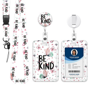 Cross-border BE KIND colorful butterfly fun badge scroll retractable access card UV full-print card sleeve - Product Image 1