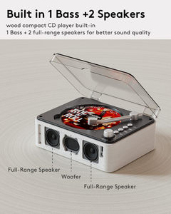 Lecteur CD portable avec haut-parleurs Bluetooth, lecteur CD rétro nostalgique portable pour la maison, lecteur de musique en bois, radio FM et télécommande - Product Image 6