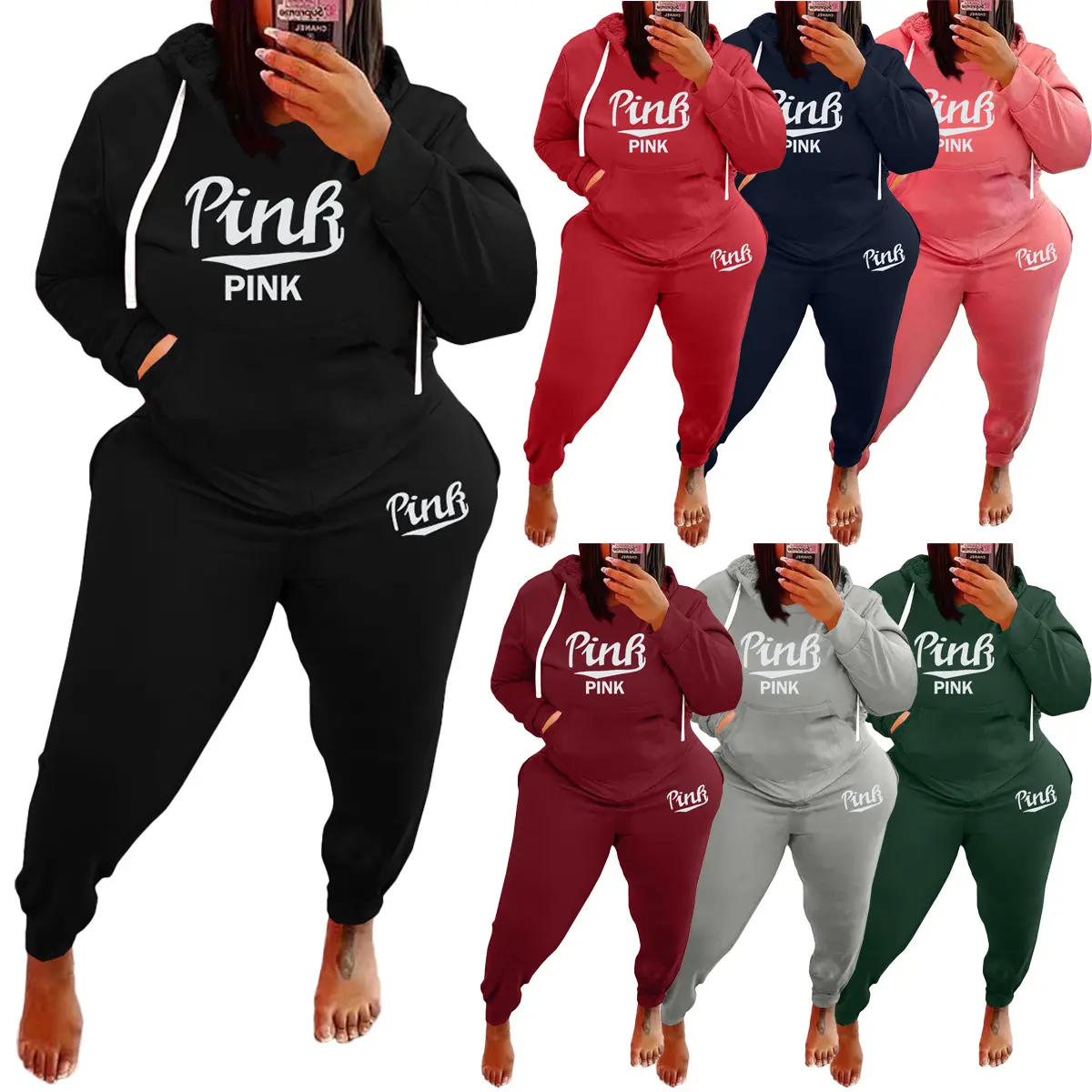 GURUISI Plus Size Women's Sports Sweatshirt Casual Tops Bottoms Two Piece Set