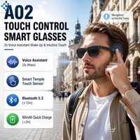 Lunettes de musique A02 avec assistant vocal en arabe, micro intégré 5.3, appels mains libres, 90 mAh pour le cyclisme en extérieur