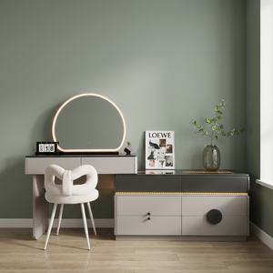 Table de maquillage moderne avec miroir éclairé et tiroirs de rangement pour meubles de chambre - Product Image 4