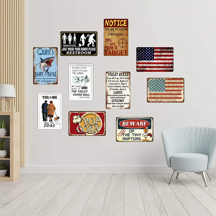 Die neue Auflistung Wand dekoration Kunst Retro Metall Flagge American Vintage Free Print able Decorative Tin Signs