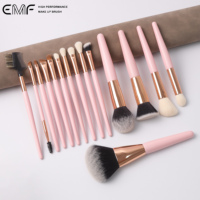 EMF élégant 15 pièces Rose doré ensemble de pinceaux de maquillage Logo personnalisé rose manche en bois fard à paupières fond de teint brosses visage utilisation marque privée