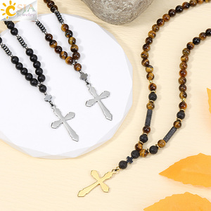 CSJA Collana con Pendente a Croce in Pietra Naturale, Onice Nero e Occhio di Tigre, Gioiello Energetico per <span class=keywords><strong>Uomo</strong></span> H864 - Product Image 4