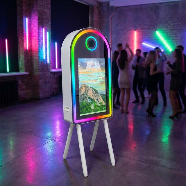 45 Inch Metal Mirror Photo Booth with for 1500D Camera & Hiti P525L Printer Big Screen DSLR Instant Photo Booth