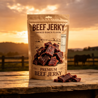 Sachets Doypack Personnalisés Imprimés Qualité Alimentaire avec Fenêtre pour Emballage de Bœuf Séché
