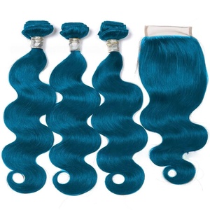 Perruque en dentelle bleu lac 4*4/13*4, cheveux humains ondulés bleus, en vrac, pouvant être permanentés - Product Image 3