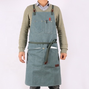 CHANGRONG, delantal <span class=keywords><strong>de</strong></span> jardín sin mangas <span class=keywords><strong>de</strong></span> lona verde personalizado, espalda cruzada con bolsillo <span class=keywords><strong>para</strong></span> herramientas <span class=keywords><strong>para</strong></span> limpieza - Product Image 1
