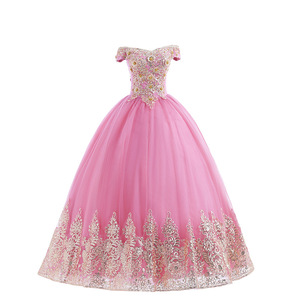 Princess Ball Gown Wedding Dress Sweetheart Neckline Tulle Pink Gold Embroidery Long Evening Gown Women's Formal Wear - Product Image 5
