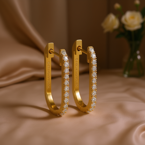 Orecchini a cerchio Cotswold Gold con diamante rotondo incastonato a canale, classici da donna per tutti i giorni E4212 - Product Image 2