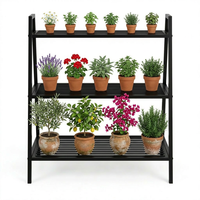 Support de plantes industriel robuste à 3 niveaux, capacité de charge de 150 kg par étagère, en fer carré renforcé, pour l'affichage de fleurs en intérieur et en extérieur