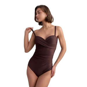 Traje de baño de una pieza HDJ, talla grande, control de abdomen, corte ajustado, escote asimétrico, color liso BZ77287 - Product Image 2